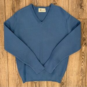 Vintage Men’s Warren-Knit V-Neck Sweater Blue Size Large | Made in Canada